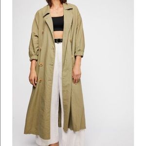 Free People Sweet Melody Trench Coat Duster Olive S
